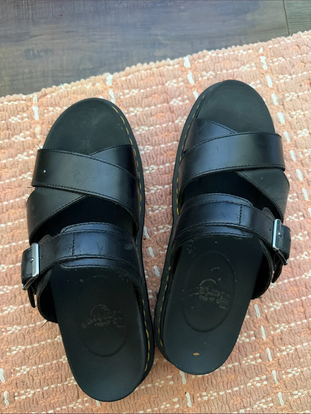 Dr. Martens Black Leather Crossover Buckle Slide Sandals - Picture 1 of 4